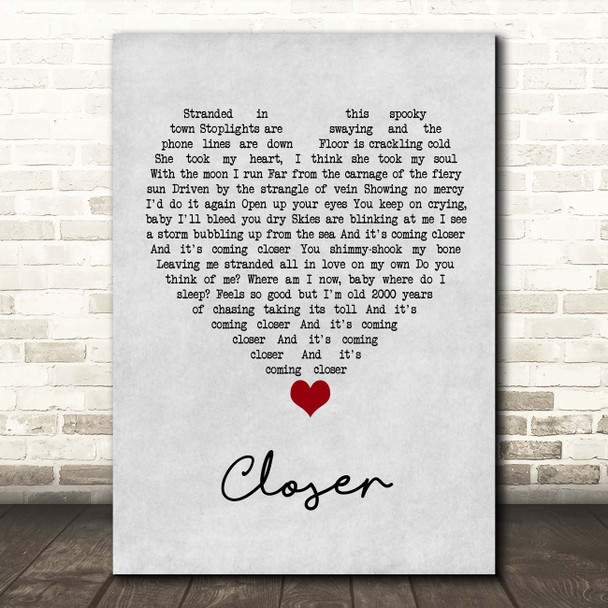 Kings Of Leon Closer Grey Heart Song Lyric Print
