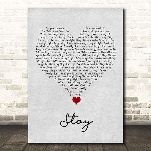Barry Manilow Stay Grey Heart Song Lyric Wall Art Print