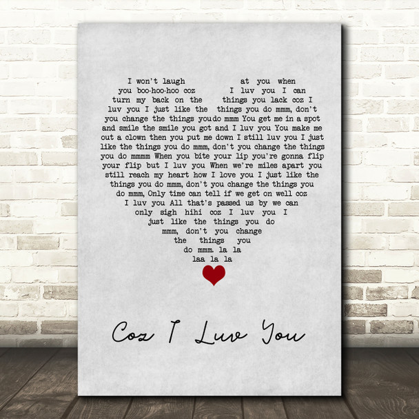Slade Coz I Luv You Grey Heart Song Lyric Wall Art Print