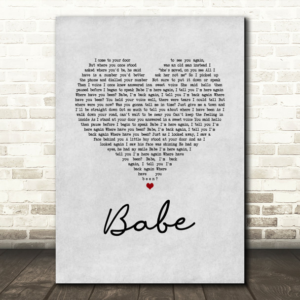 Take That Babe Grey Heart Song Lyric Wall Art Print