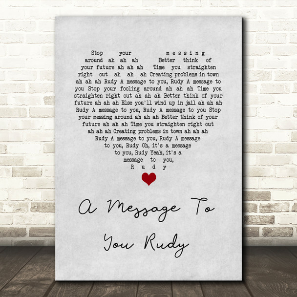 The Specials A Message To You Rudy Grey Heart Song Lyric Wall Art Print
