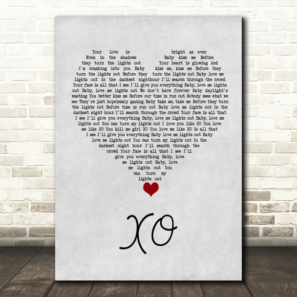 Beyonce XO Grey Heart Song Lyric Wall Art Print