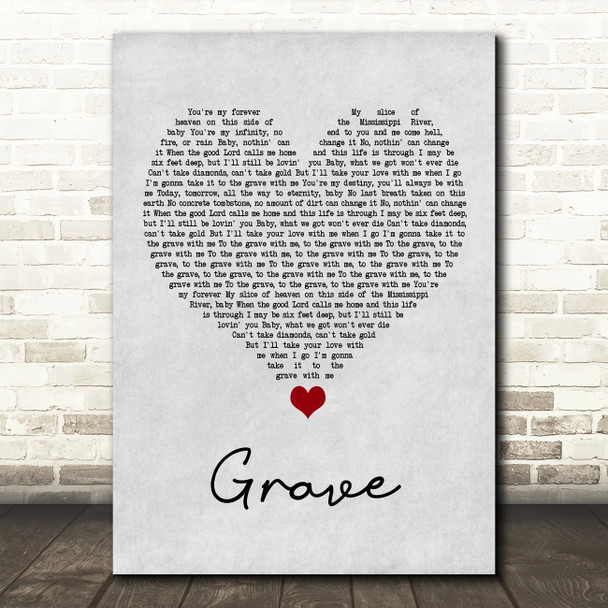 Thomas Rhett Grave Grey Heart Song Lyric Wall Art Print