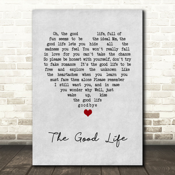 Tony Bennett The Good Life Grey Heart Song Lyric Wall Art Print