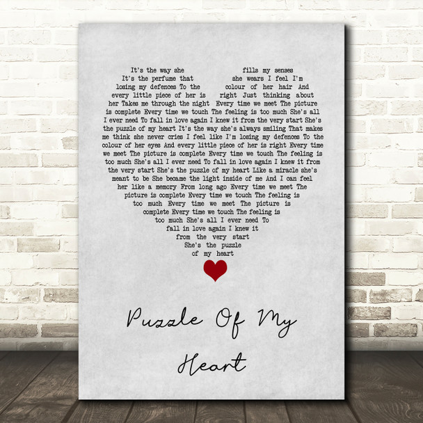 Westlife Puzzle Of My Heart Grey Heart Song Lyric Wall Art Print