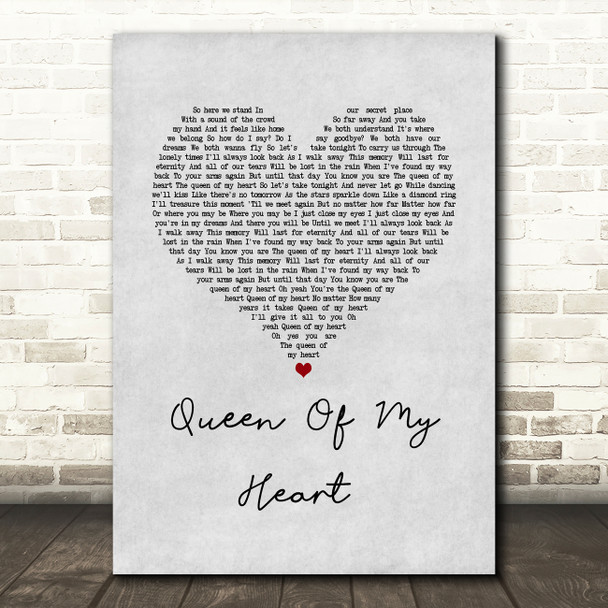 Westlife Queen Of My Heart Grey Heart Song Lyric Wall Art Print