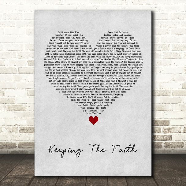 Billy Joel Keeping The Faith Grey Heart Song Lyric Wall Art Print