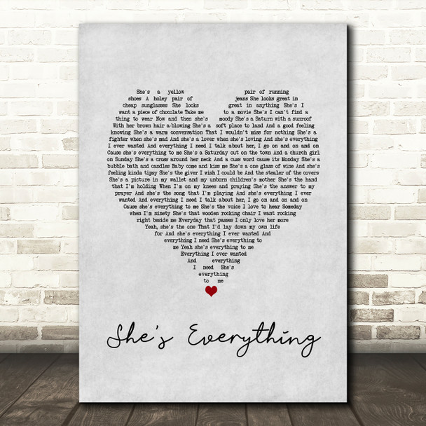 Brad Paisley She's Everything Grey Heart Song Lyric Wall Art Print