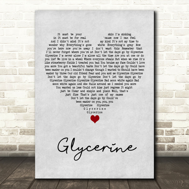 Bush Glycerine Grey Heart Song Lyric Wall Art Print