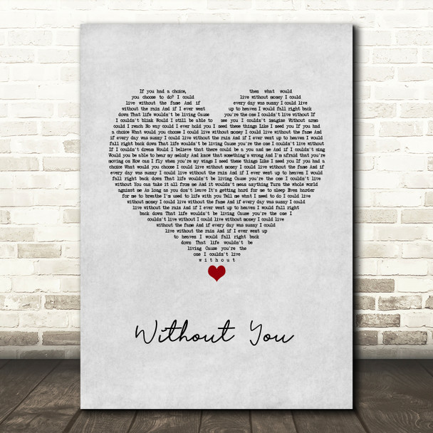 Chris Brown Without You Grey Heart Song Lyric Wall Art Print