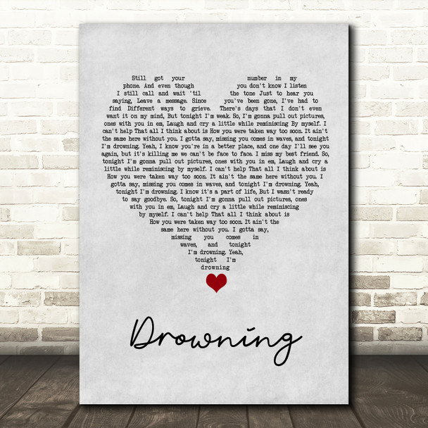 Chris Young Drowning Grey Heart Song Lyric Wall Art Print