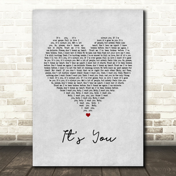 Ali Gatie It's You Grey Heart Song Lyric Wall Art Print