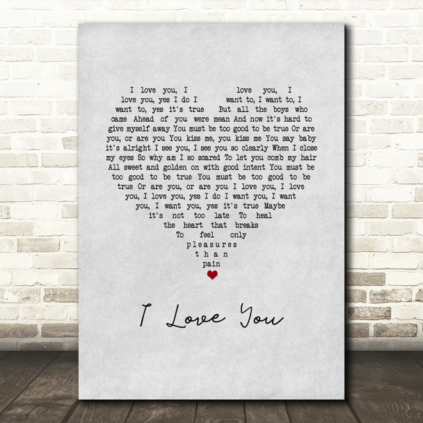 Earl I Love You Grey Heart Song Lyric Wall Art Print