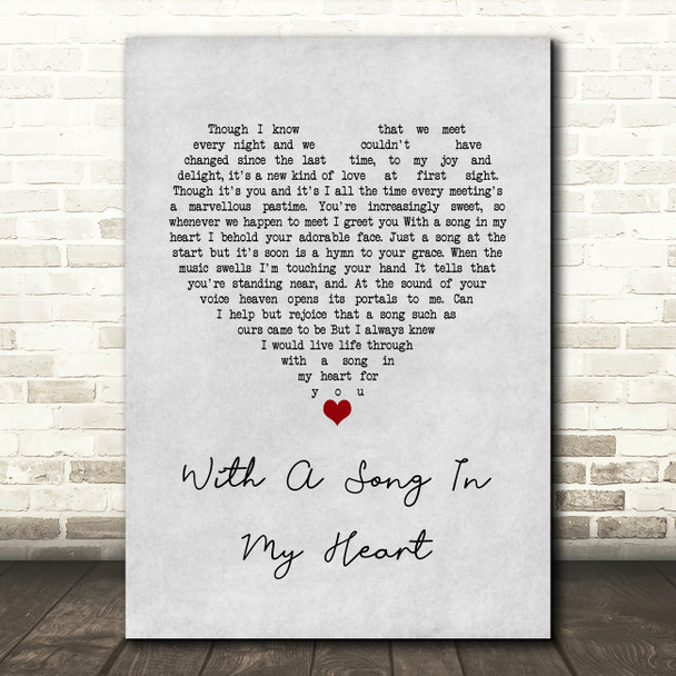 Ella Fitzgerald With A Song In My Heart Grey Heart Song Lyric Wall Art Print