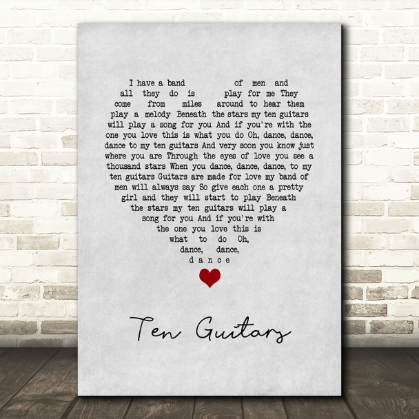 Engelbert Humperdinck Ten Guitars Grey Heart Song Lyric Wall Art Print