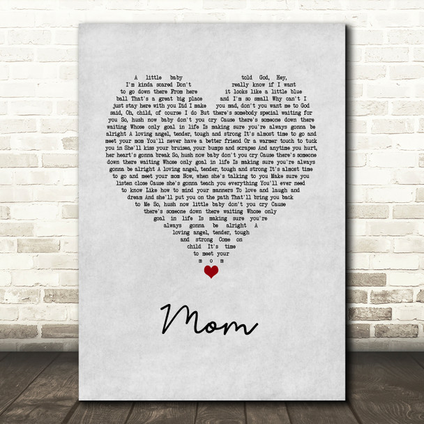 Garth Brooks Mom Grey Heart Song Lyric Wall Art Print