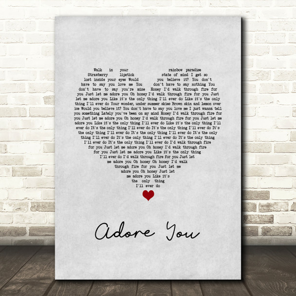 Harry Styles Adore You Grey Heart Song Lyric Wall Art Print