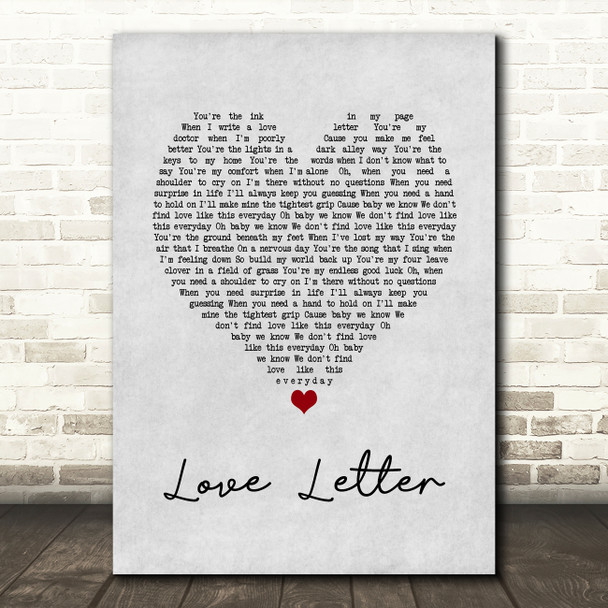 Jessie J Love Letter Grey Heart Song Lyric Wall Art Print