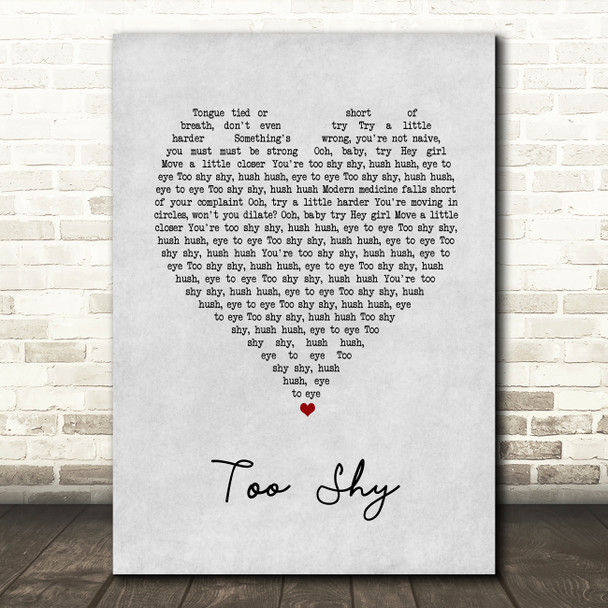 Kjagooggoo Too Shy Grey Heart Song Lyric Wall Art Print