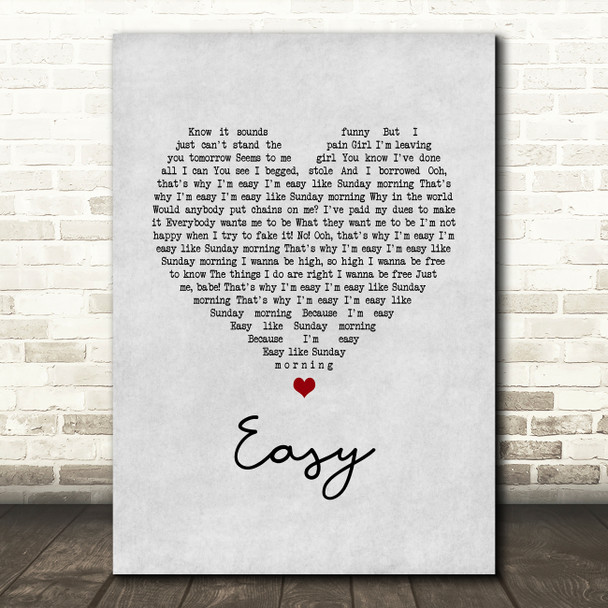 Lionel Richie Easy Grey Heart Song Lyric Wall Art Print