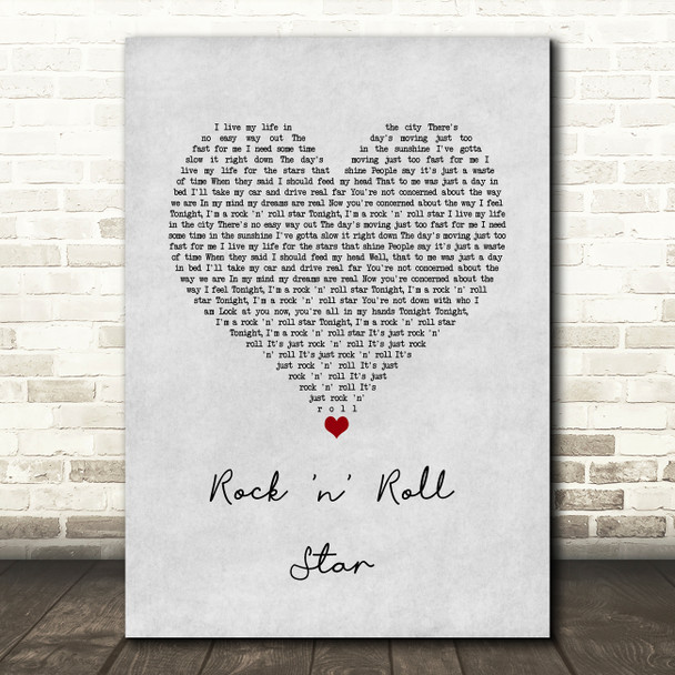 Oasis Rock 'n' Roll Star Grey Heart Song Lyric Wall Art Print