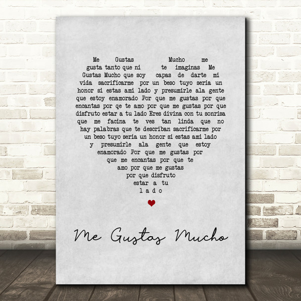 Banda Sinaloense MS de Sergio Lizárraga Me Gustas Mucho Grey Heart Song Lyric Wall Art Print