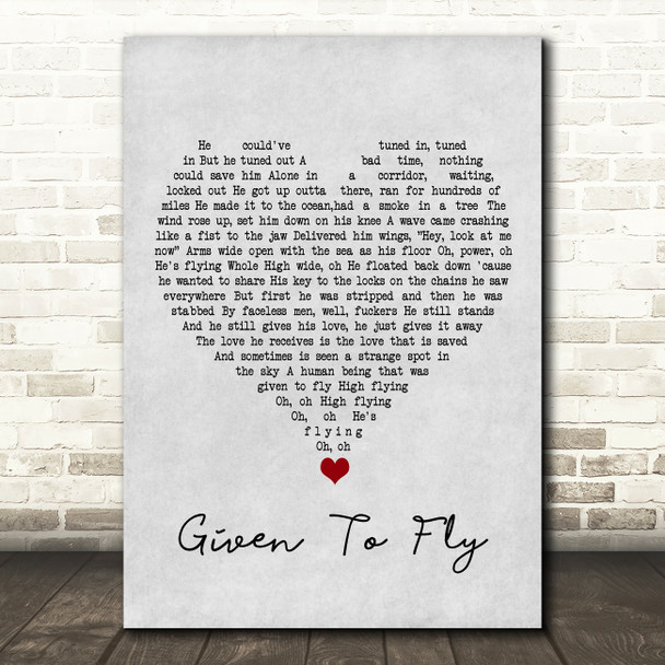 Pearl Jam Given To Fly Grey Heart Song Lyric Wall Art Print