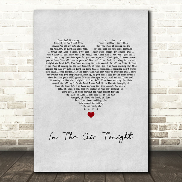 Phil Collins In The Air Tonight Grey Heart Song Lyric Wall Art Print