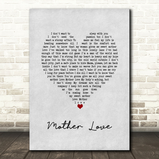 Queen Mother Love Grey Heart Song Lyric Wall Art Print