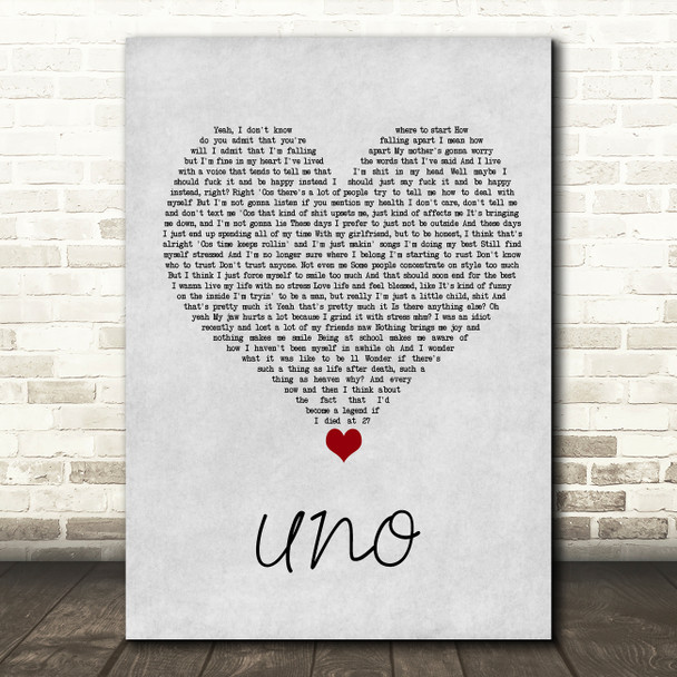 Rex Orange County UNO Grey Heart Song Lyric Wall Art Print