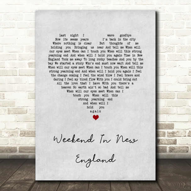 Barry Manilow Weekend In New England Grey Heart Song Lyric Quote Music Print