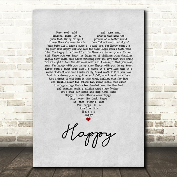Bruce Springsteen Happy Grey Heart Song Lyric Quote Music Print