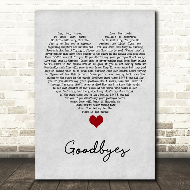 Jorja Smith Goodbyes Grey Heart Song Lyric Quote Music Print