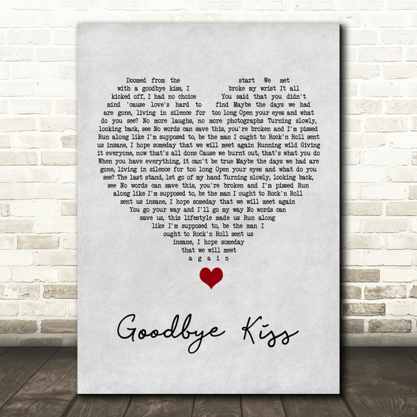 Kasabian Goodbye Kiss Grey Heart Song Lyric Quote Music Print