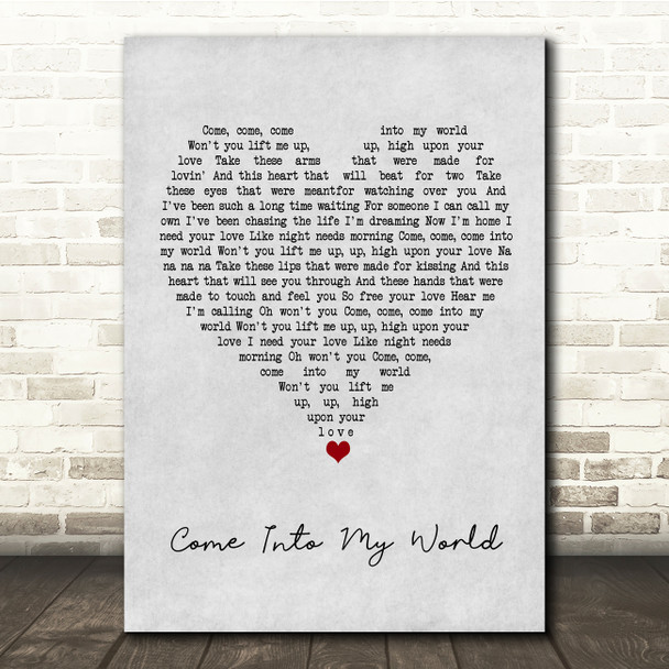 Kylie Minogue Come Into My World Grey Heart Song Lyric Quote Music Print