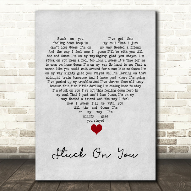 Lionel Richie Stuck On You Grey Heart Song Lyric Quote Music Print