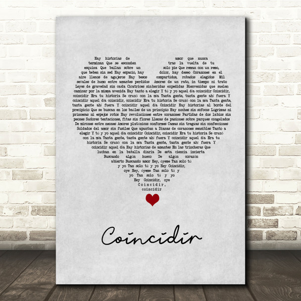 Macaco Coincidir Grey Heart Song Lyric Quote Music Print
