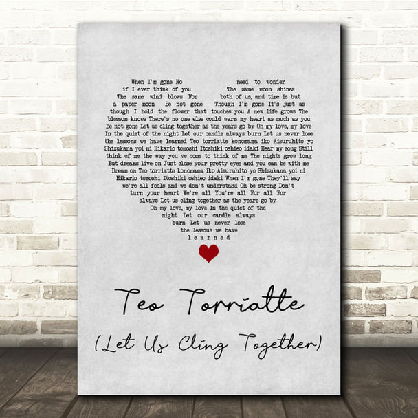 Queen Teo Torriatte (Let Us Cling Together) Grey Heart Song Lyric Quote Music Print