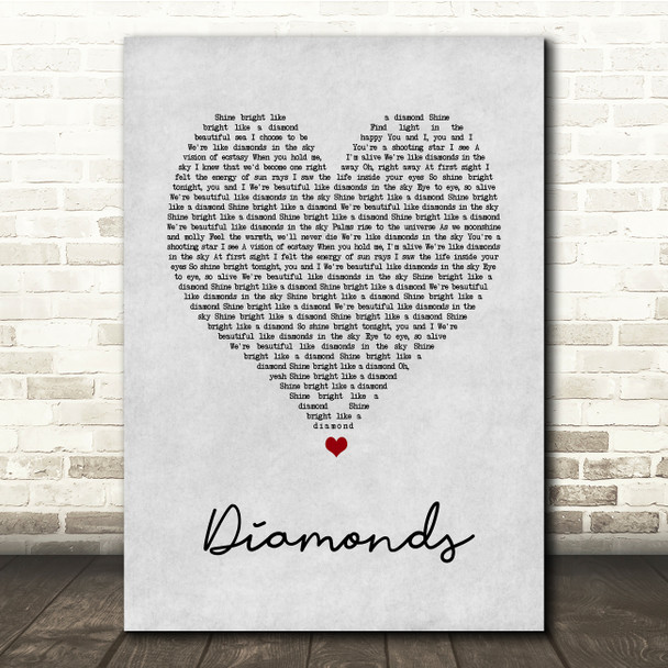 Rihanna Diamonds Grey Heart Song Lyric Quote Music Print
