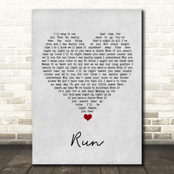 Snow Patrol Run Grey Heart Song Lyric Quote Music Print