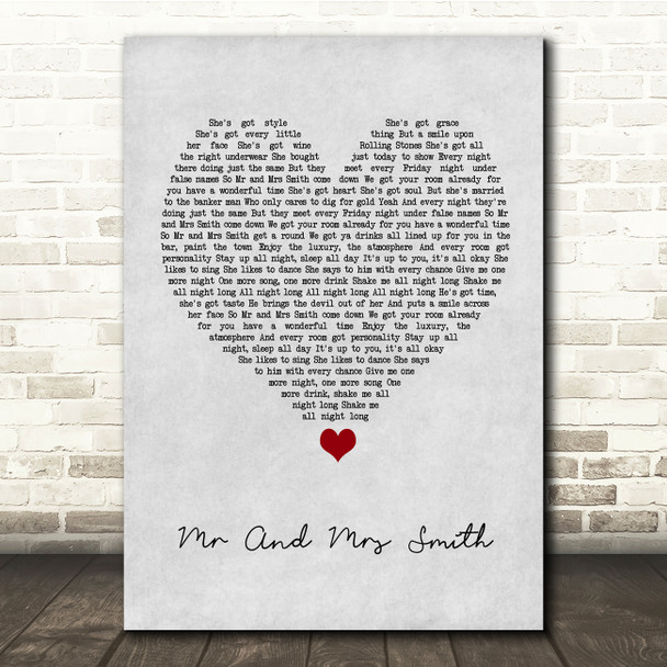 Stereophonics Mr And Mrs Smith Grey Heart Song Lyric Quote Music Print