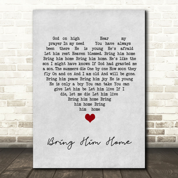 Susan Boyle Bring Him Home Grey Heart Song Lyric Quote Music Print