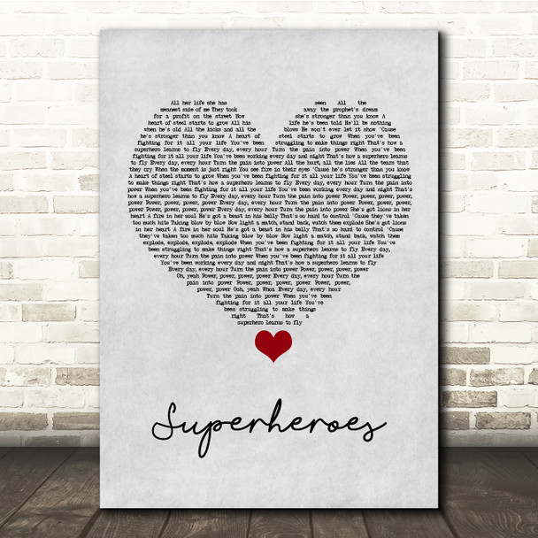 The Script Superheroes Grey Heart Song Lyric Quote Music Print