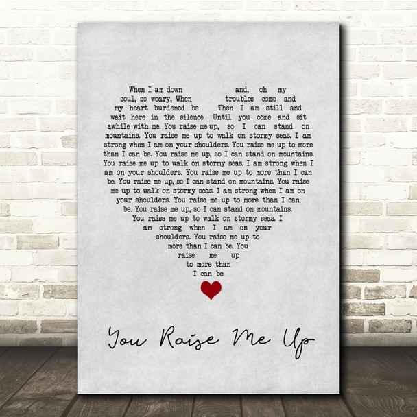 Westlife You Raise Me Up Grey Heart Song Lyric Quote Music Print