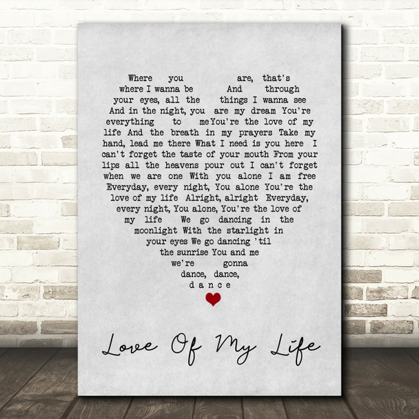 Love Of My Life Santana Grey Heart Song Lyric Quote Print