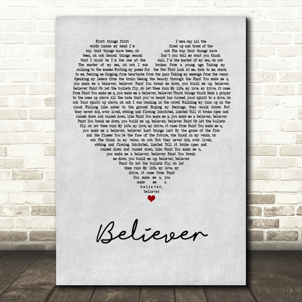 Imagine Dragons Believer Grey Heart Song Lyric Quote Print