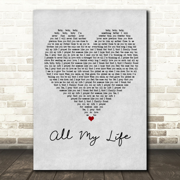 K-Ci & JoJo All My Life Grey Heart Song Lyric Quote Print