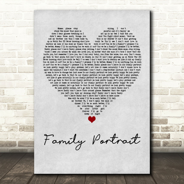 Pink Family Portrait Grey Heart Song Lyric Quote Print