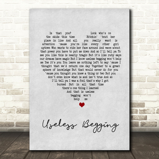 Todd Rundgren Useless Begging Grey Heart Song Lyric Quote Print
