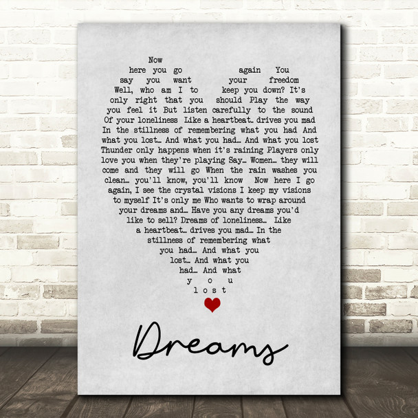 Dreams Fleetwood Mac Grey Heart Song Lyric Quote Print